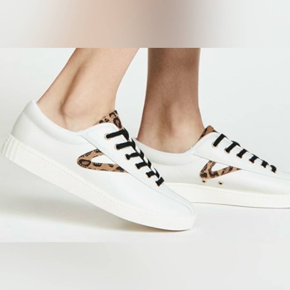Tretorn white leather sneakers with leopard design - size 7